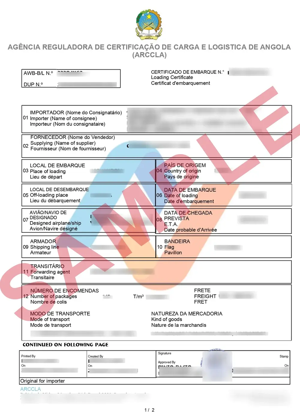 Official Angola CNCA sample document