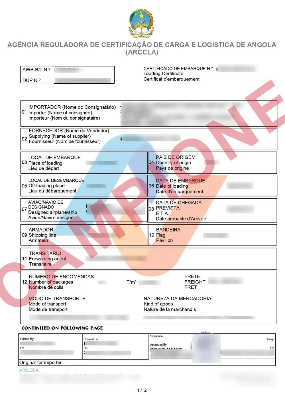 Documento di esempio ufficiale CNCA Angola