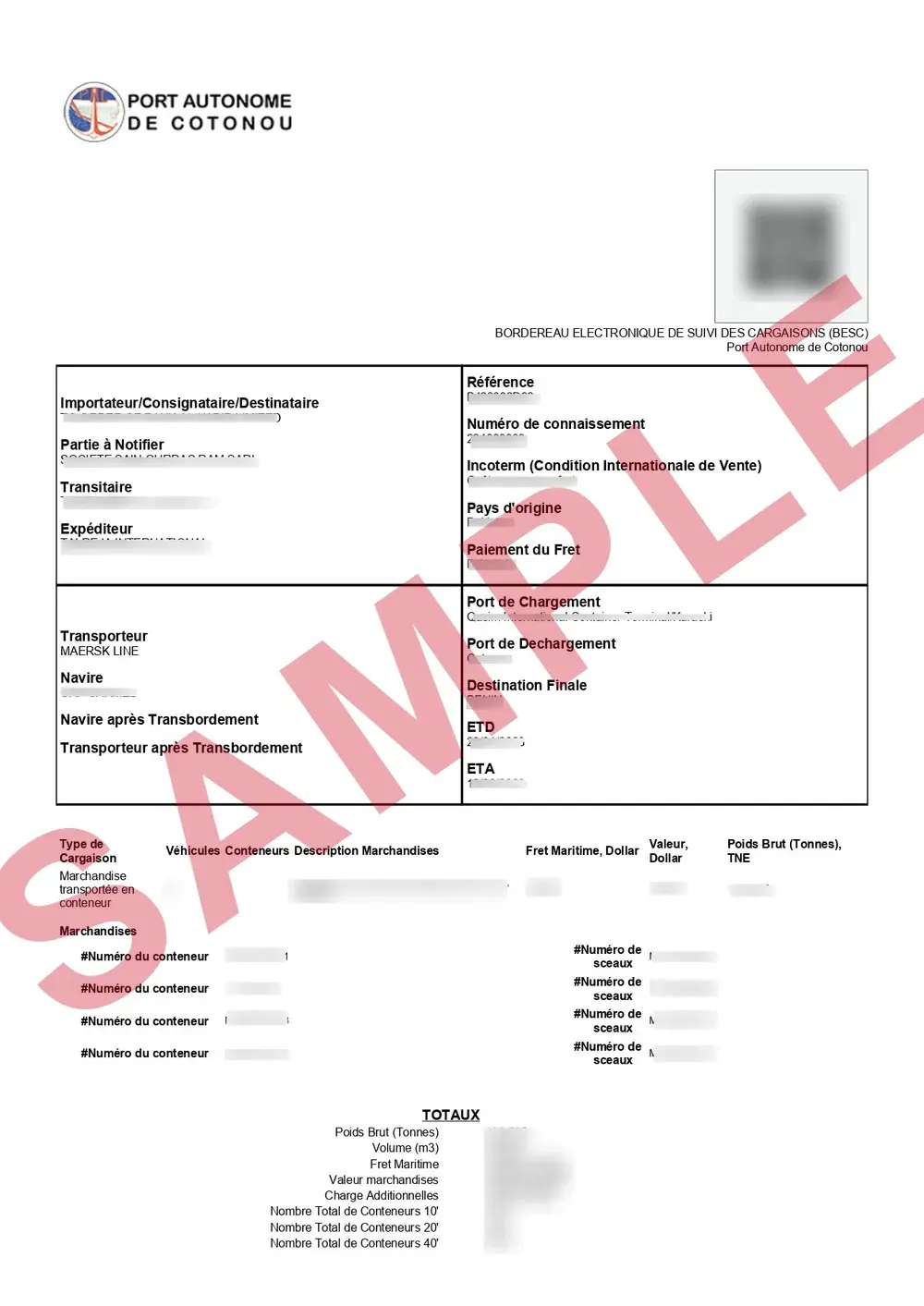 Official Benin BESC sample document