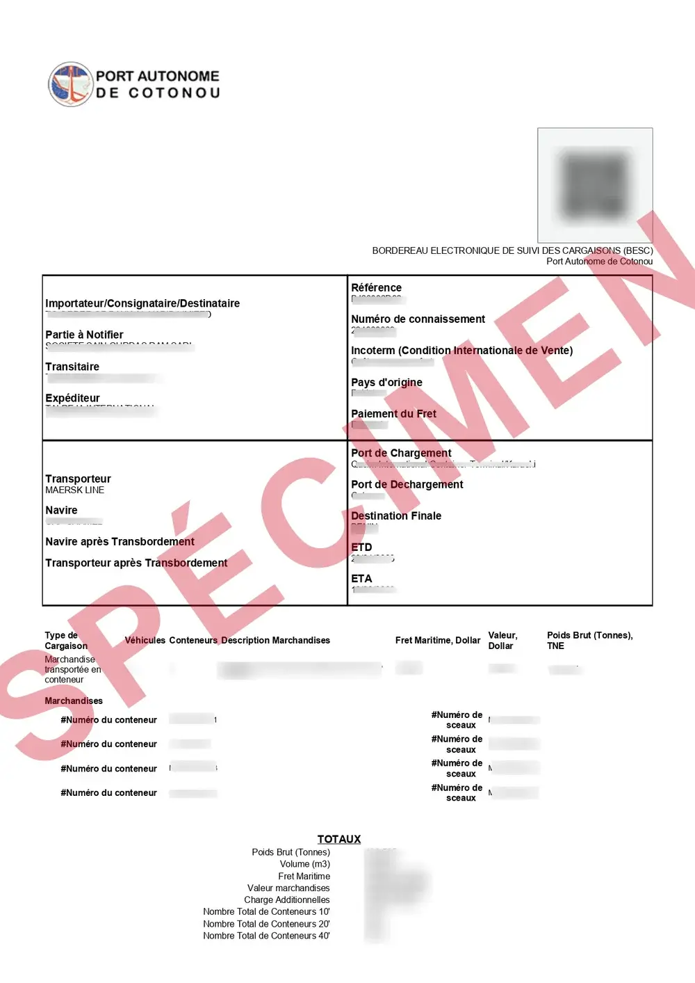 Document d’exemple officiel BESC Benin