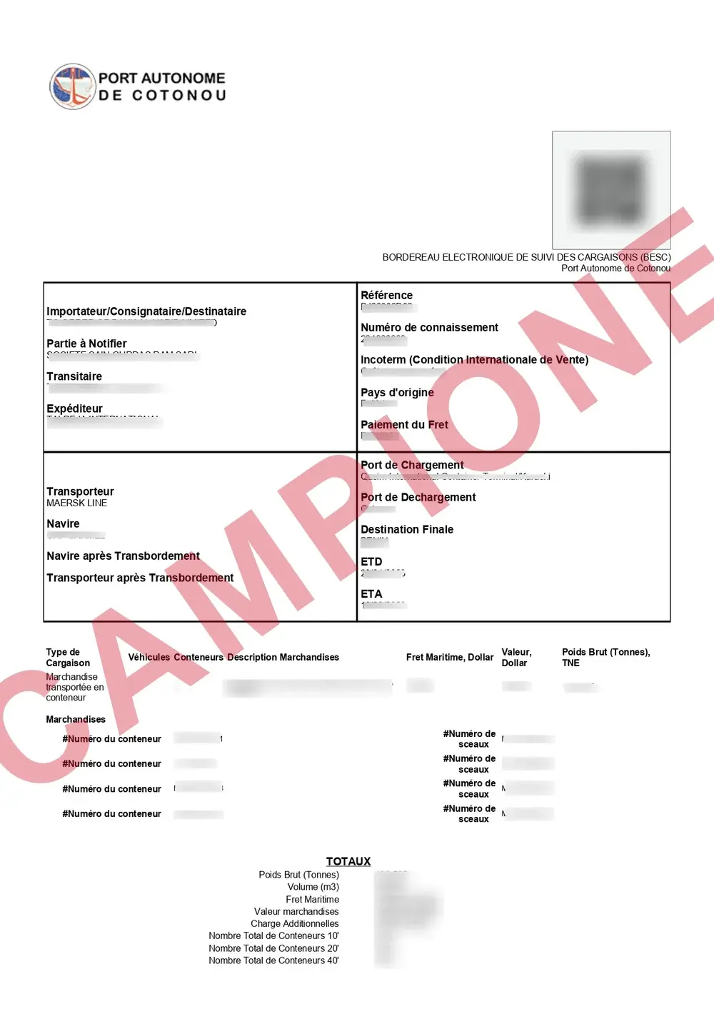 Documento di esempio ufficiale BESC Benin