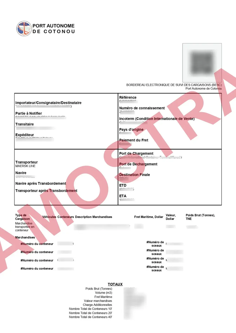 Documento de exemplo oficial BESC Benin