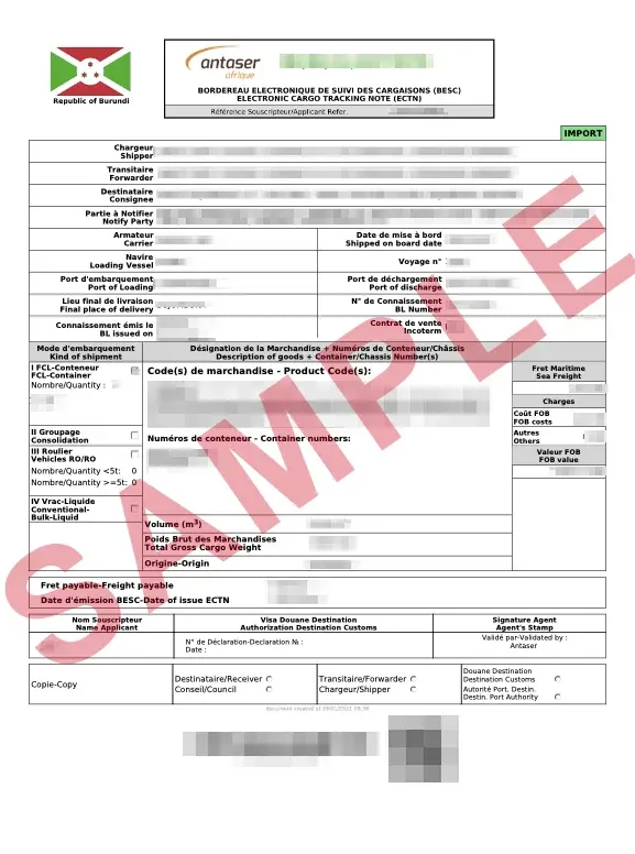 Official Burundi ECTN sample document