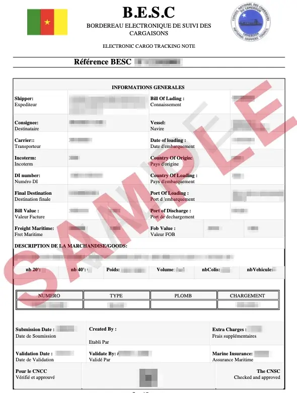 Official Cameroon BESC sample document