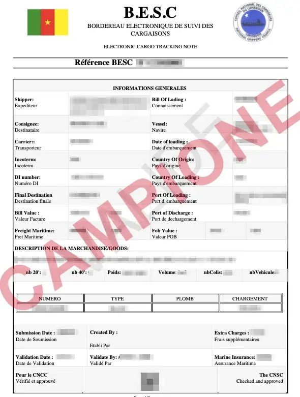 Documento di esempio ufficiale BESC Cameroon