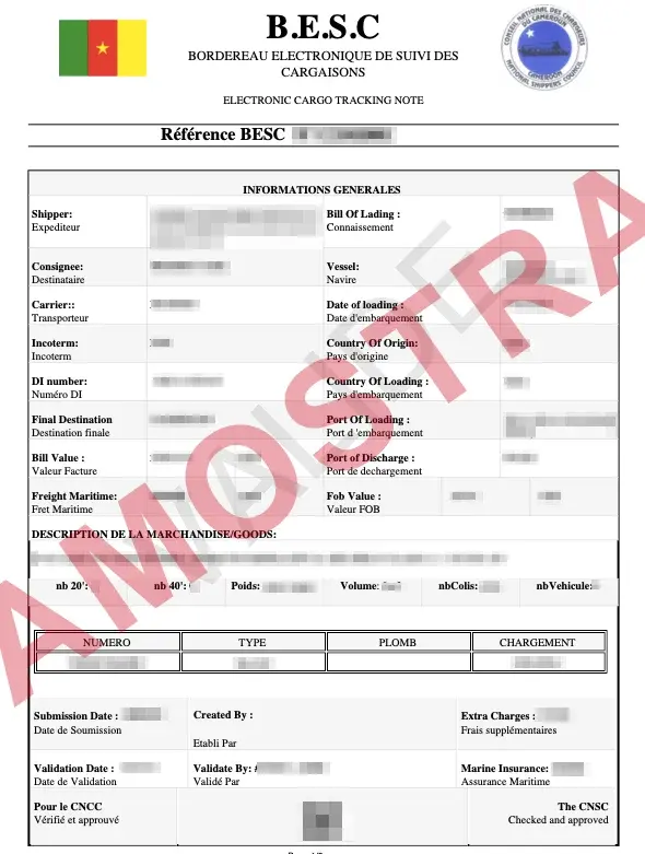 Documento de exemplo oficial BESC Cameroon