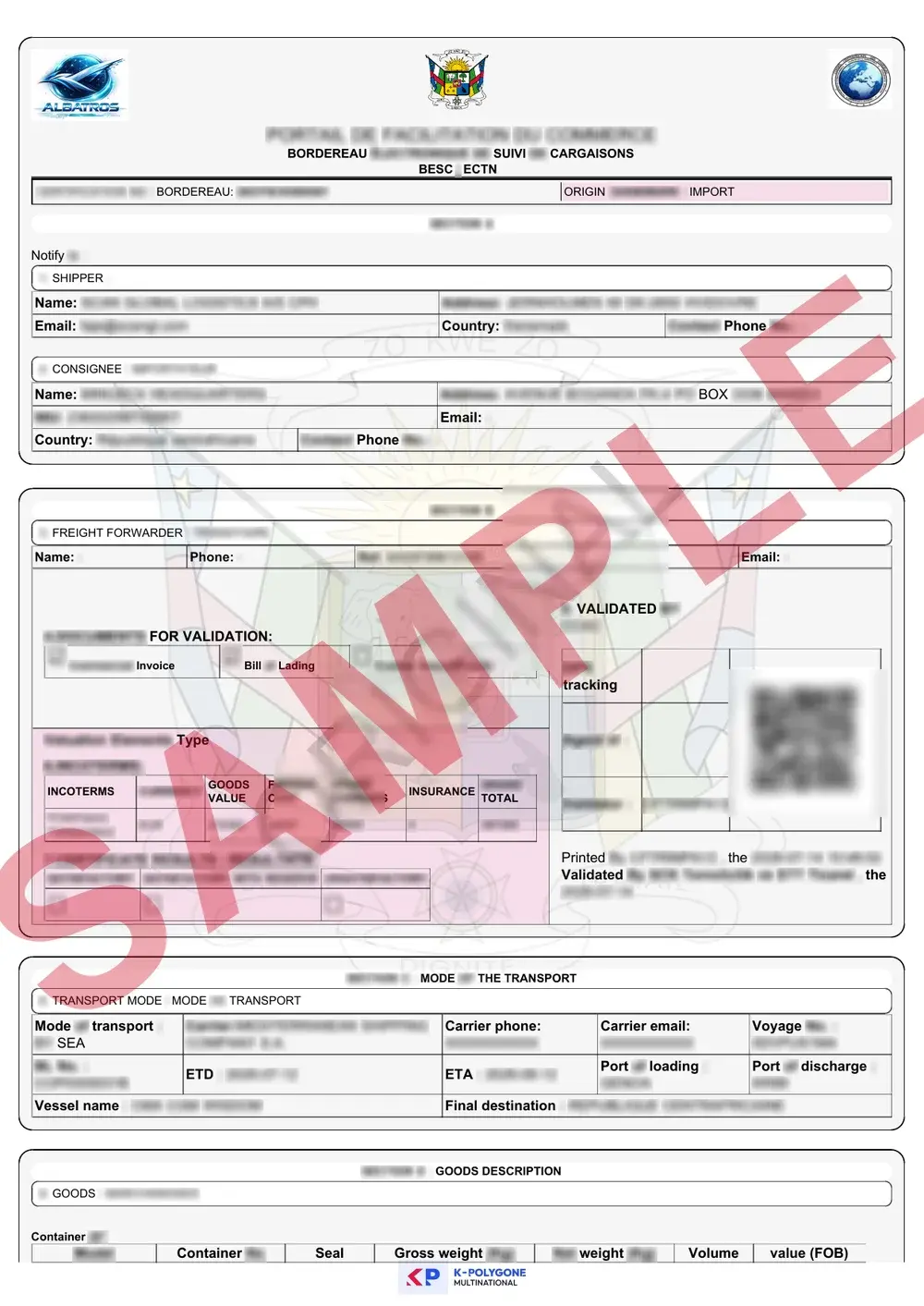 Official Central African Republic ECTN sample document