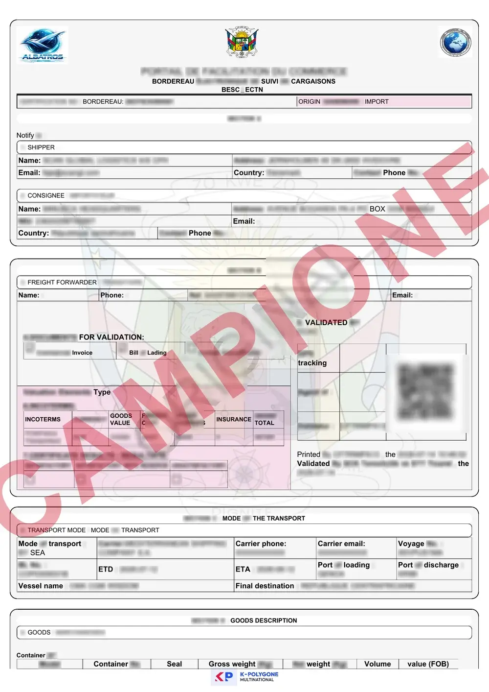 Documento di esempio ufficiale ECTN Central African Republic