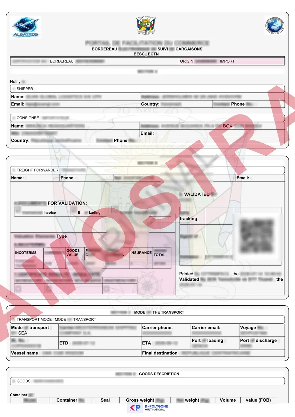 Documento de exemplo oficial ECTN Central African Republic