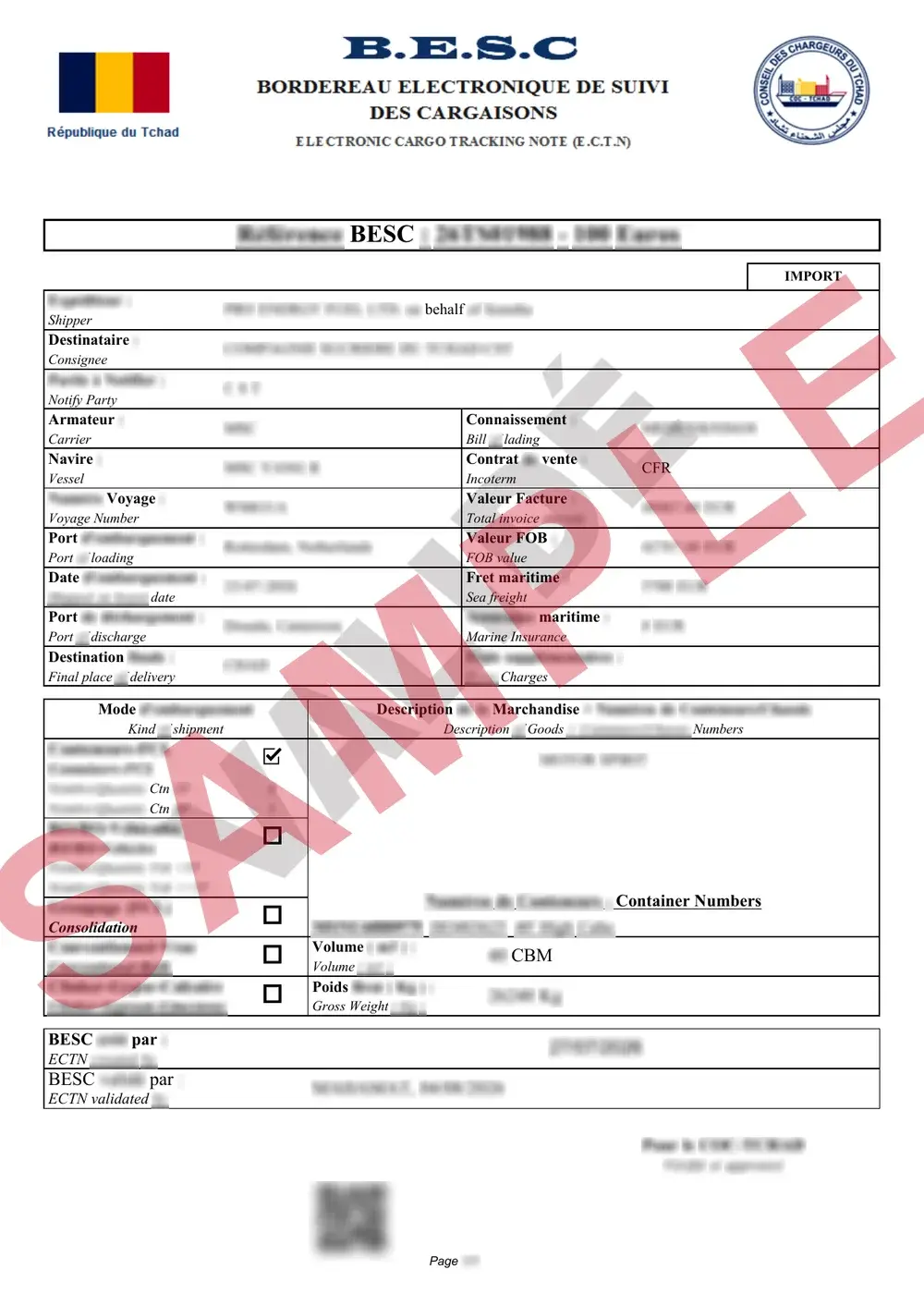 Official Chad BESC sample document