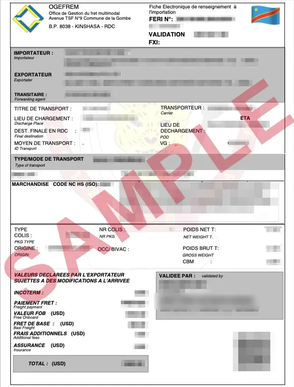 Official DR Congo FERI sample document