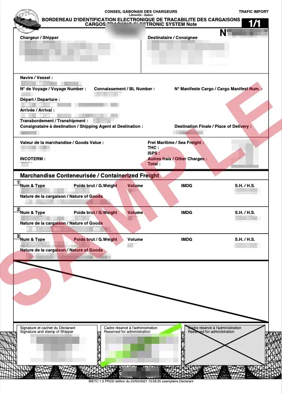 Official Gabon BIETC sample document