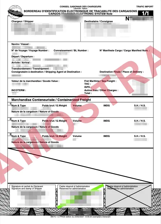 Documento de exemplo oficial BIETC Gabon