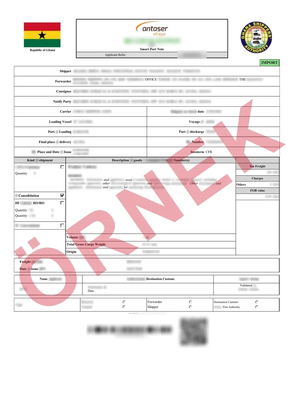 Resmî Ghana CTN örnek belgesi