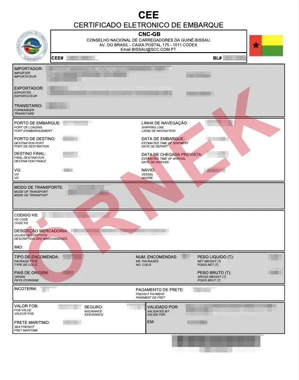 Resmî Guinea Bissau CEE örnek belgesi