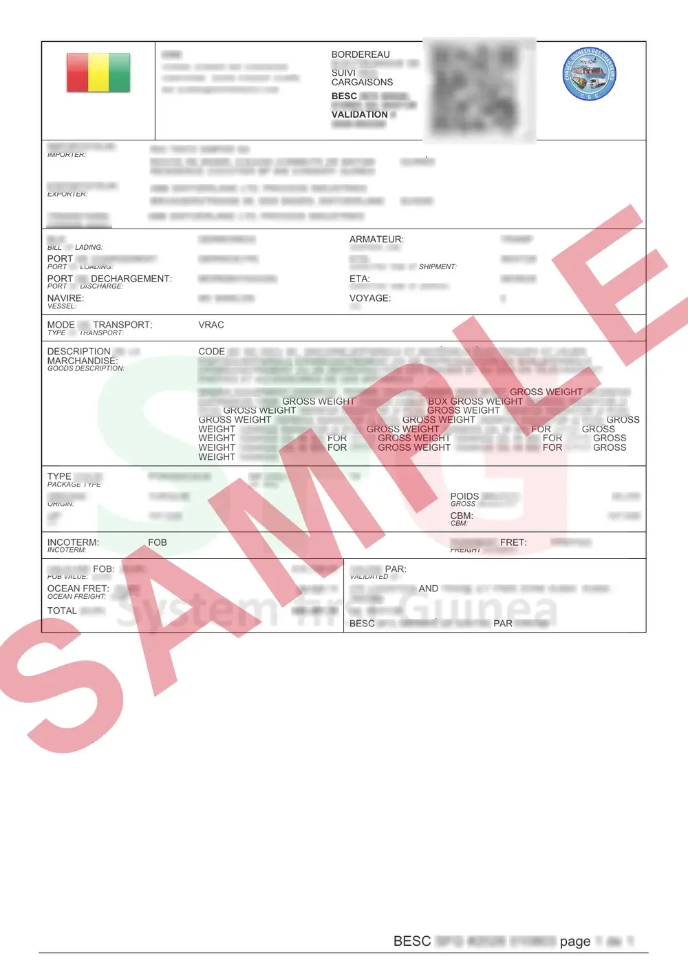 Official Guinea Conakry ECTN sample document
