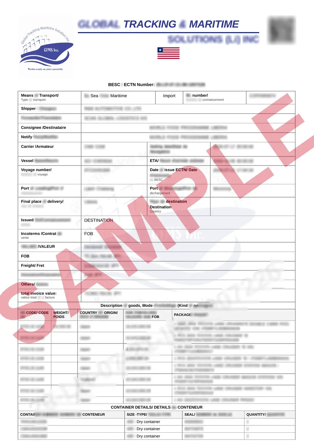 Official Liberia CTN sample document
