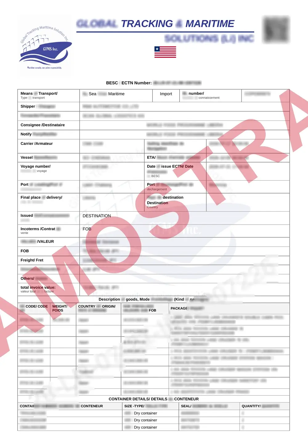 Documento de exemplo oficial CTN Liberia