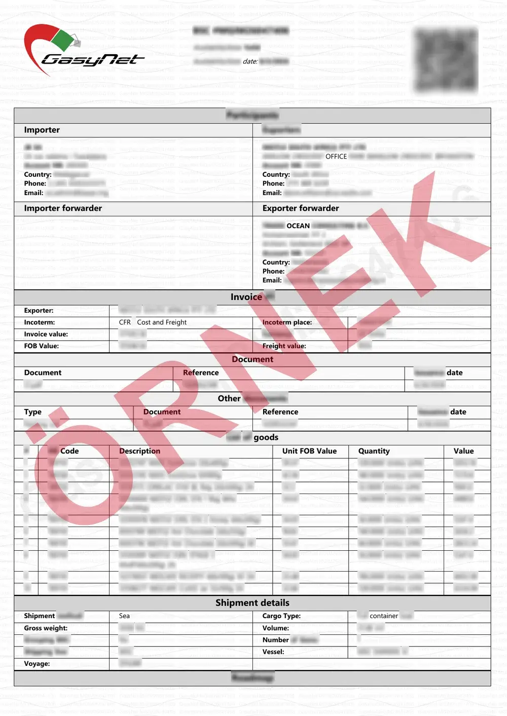 Resmî Madagascar BSC örnek belgesi
