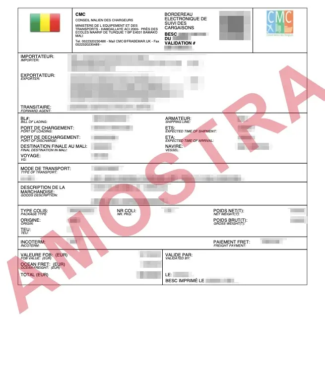 Documento de exemplo oficial BESC Mali