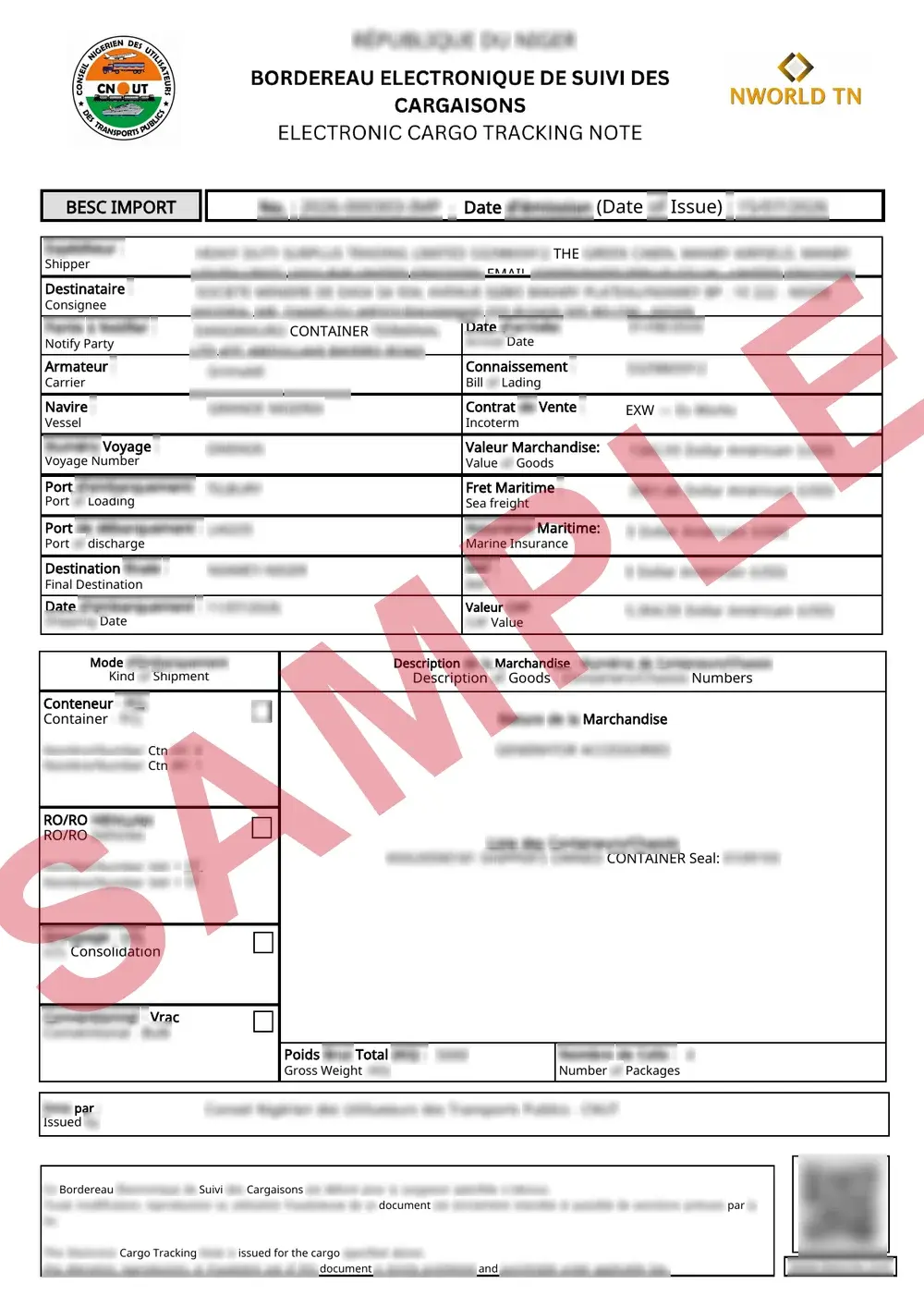 Official Niger BESC sample document