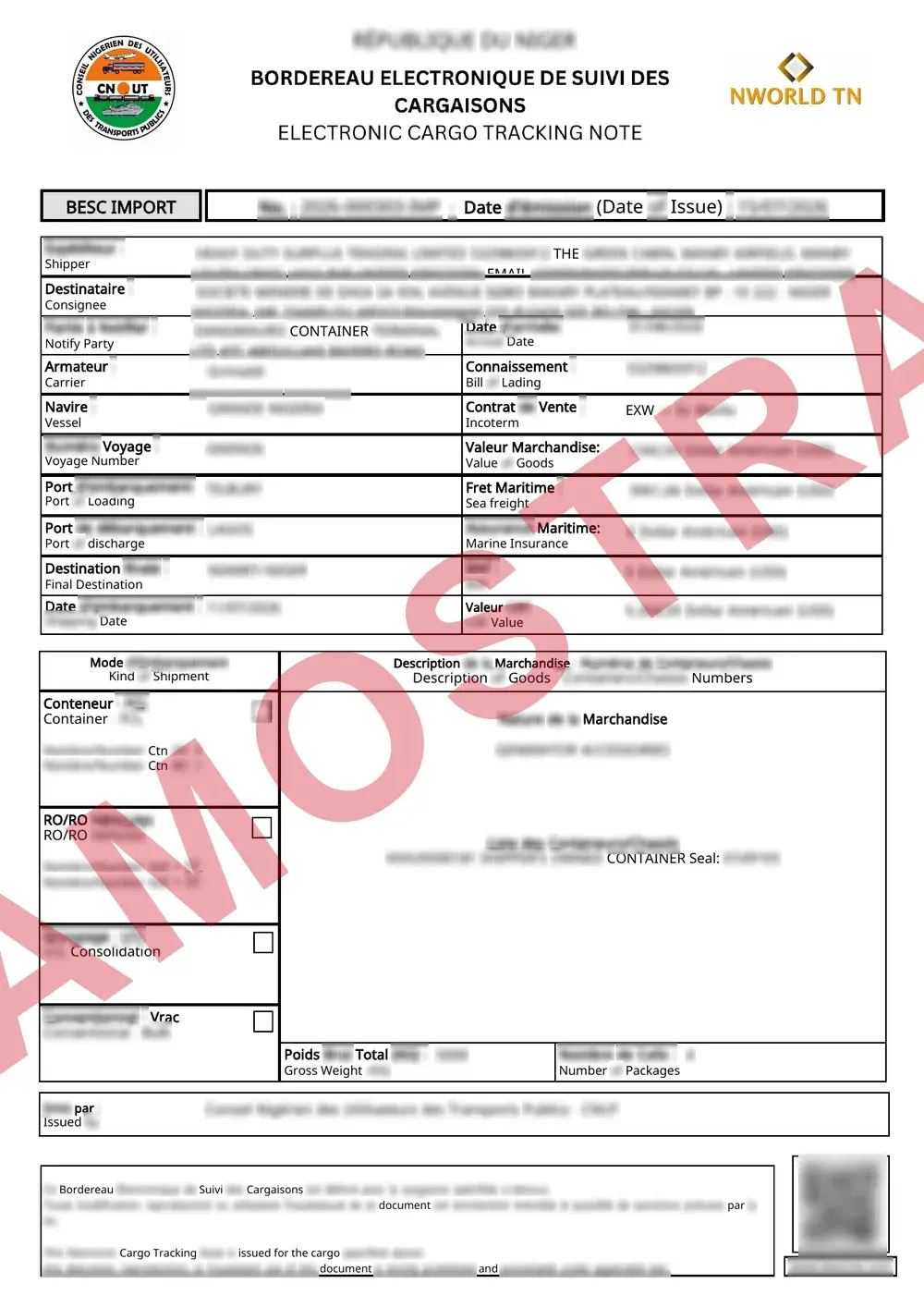 Documento de exemplo oficial BESC Niger
