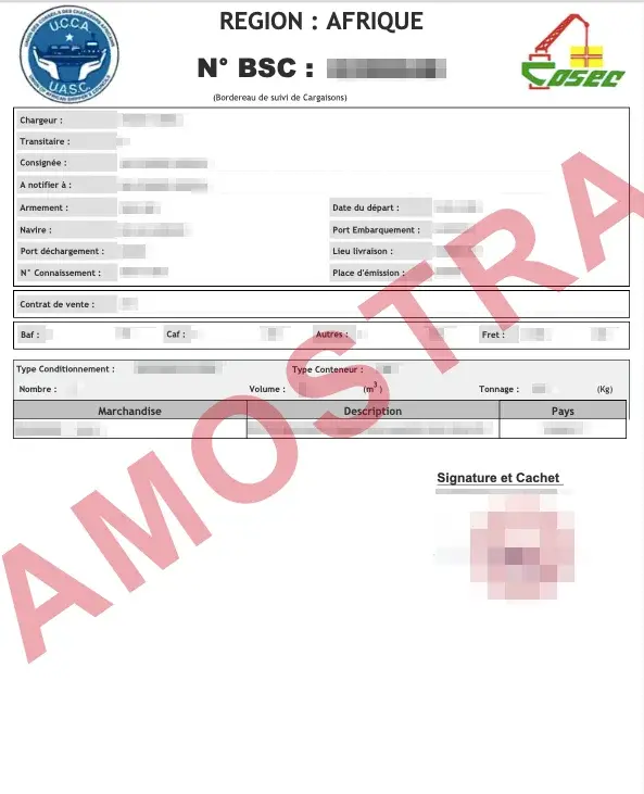 Documento de exemplo oficial BESC Senegal