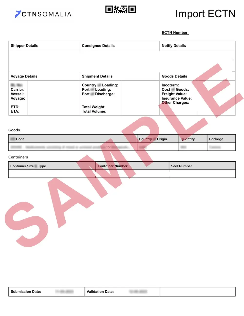 Official Somalia CTN sample document