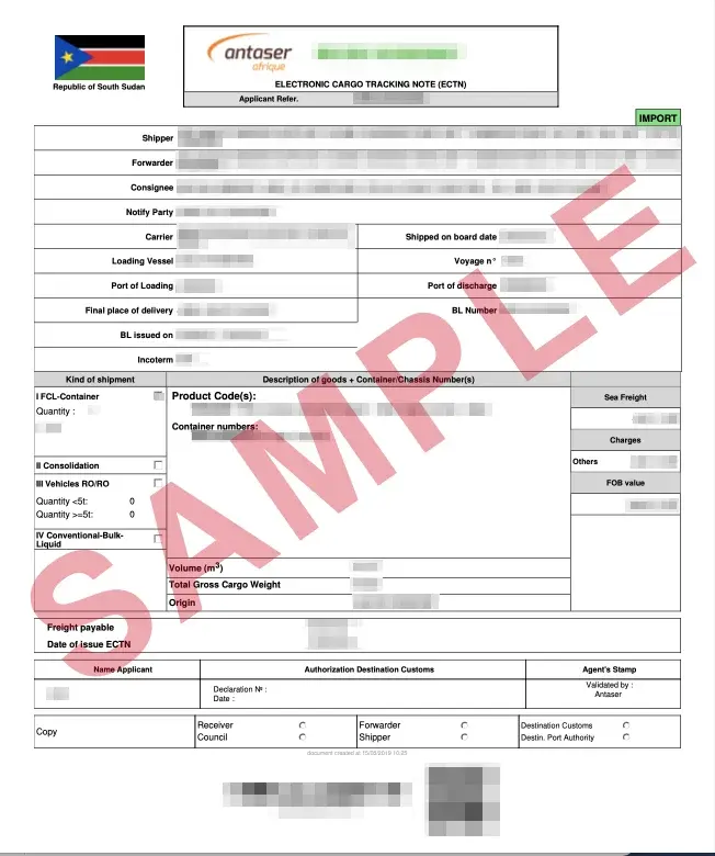 Official South Sudan ECTN sample document