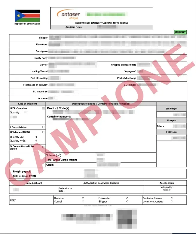 Documento di esempio ufficiale ECTN South Sudan