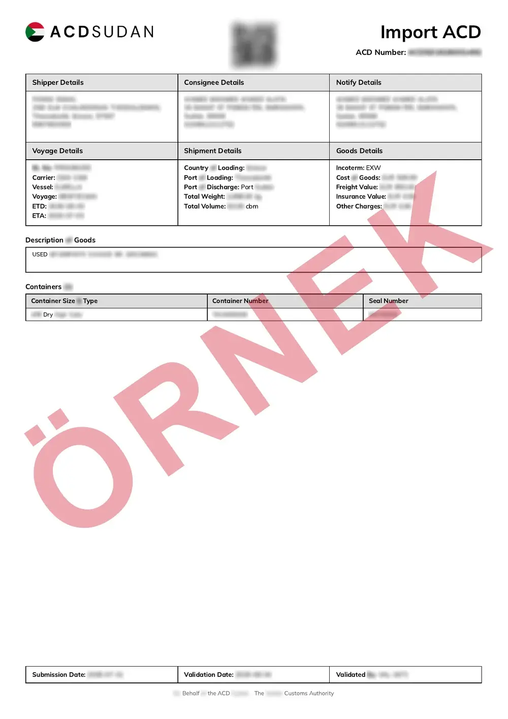 Resmî Sudan ACD örnek belgesi