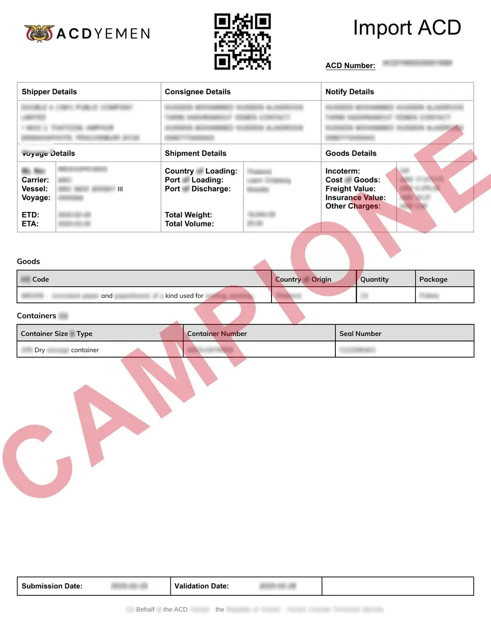 Documento di esempio ufficiale ACD Yemen