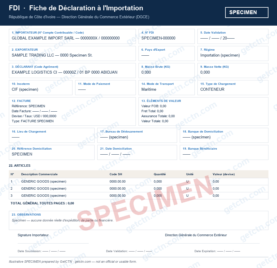 Fildişi Sahili İçin FDI Belgesi (Fiche de Déclaration à l'Importation) Nedir?