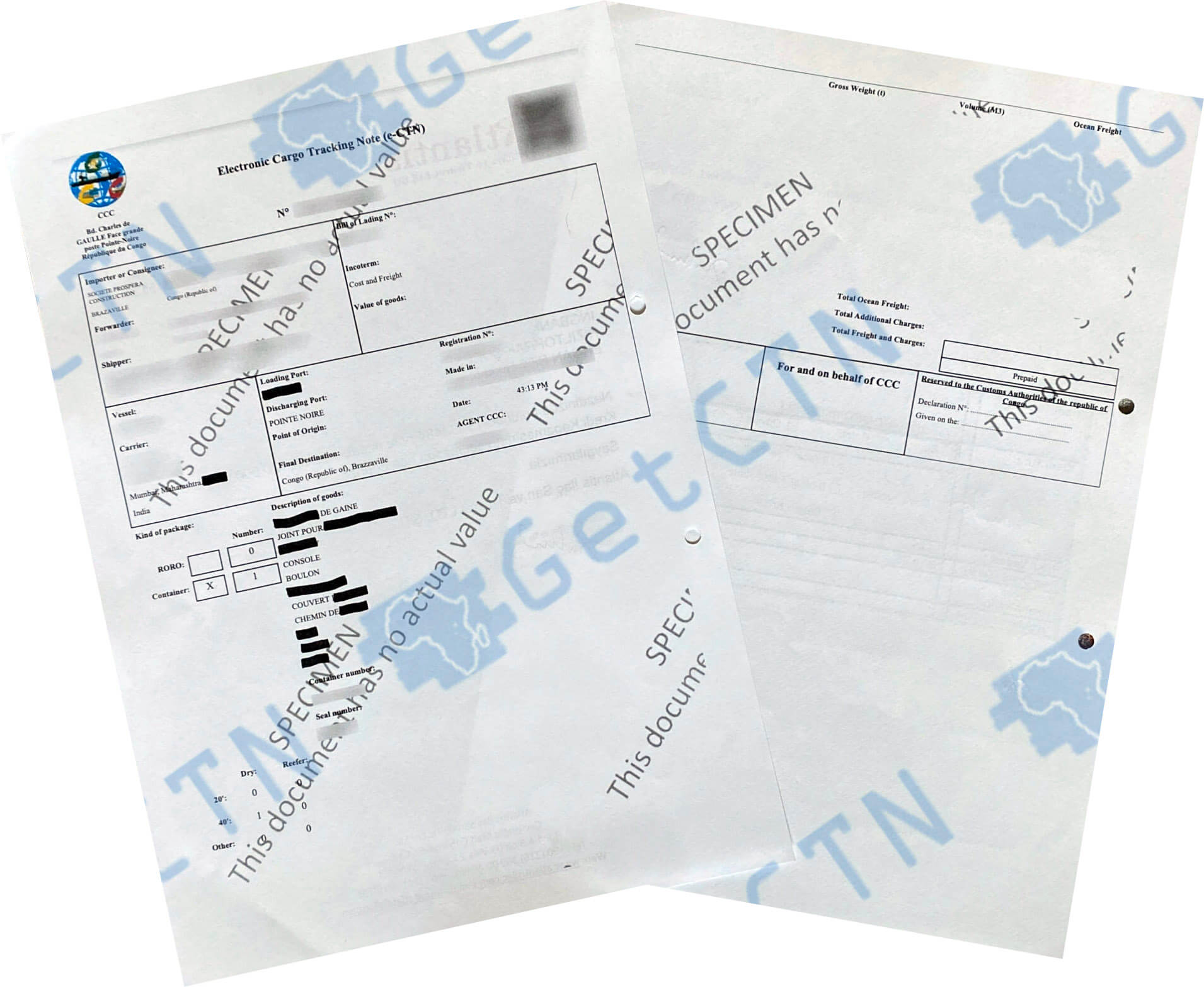 A Sample Republic of Congo ECTN Certificate