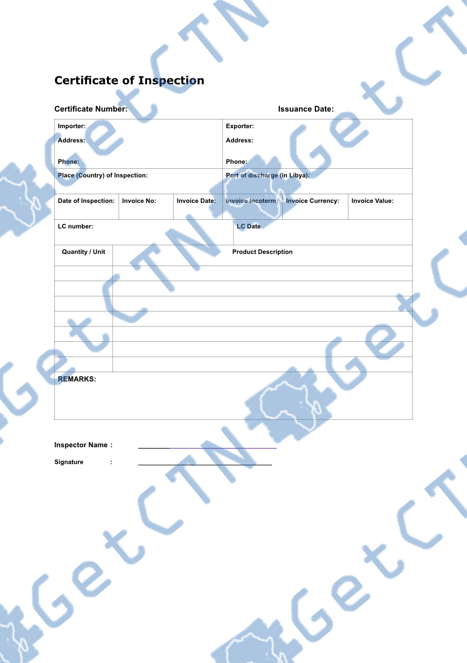 A Sample Libya COI (COC) Certificate